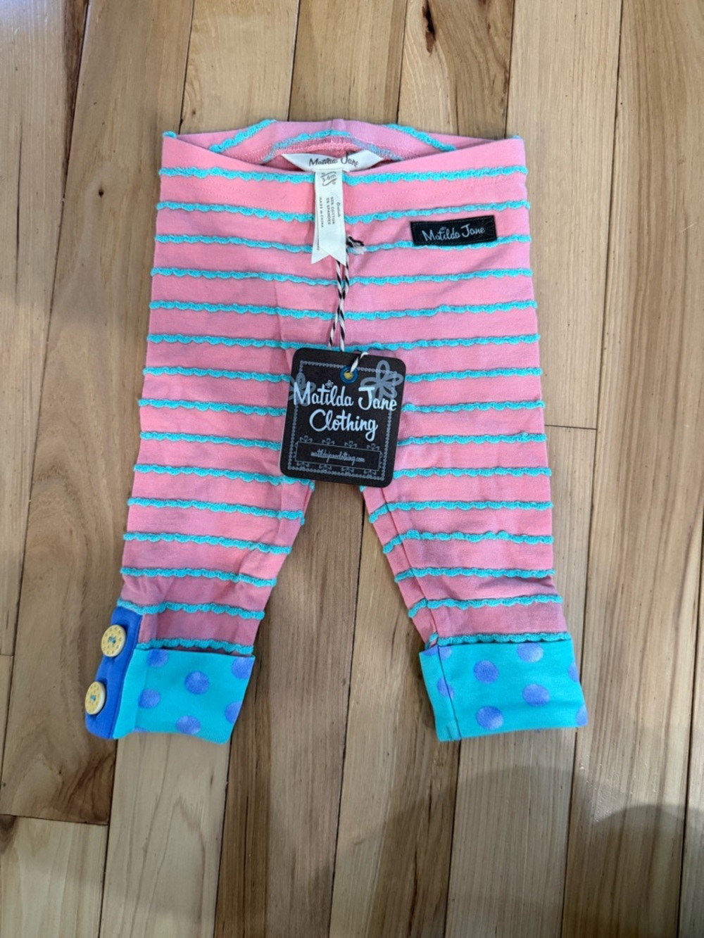Matilda Jane Pink & Aqua Striped Toddler Leggings with Polka-Dot Cuffs